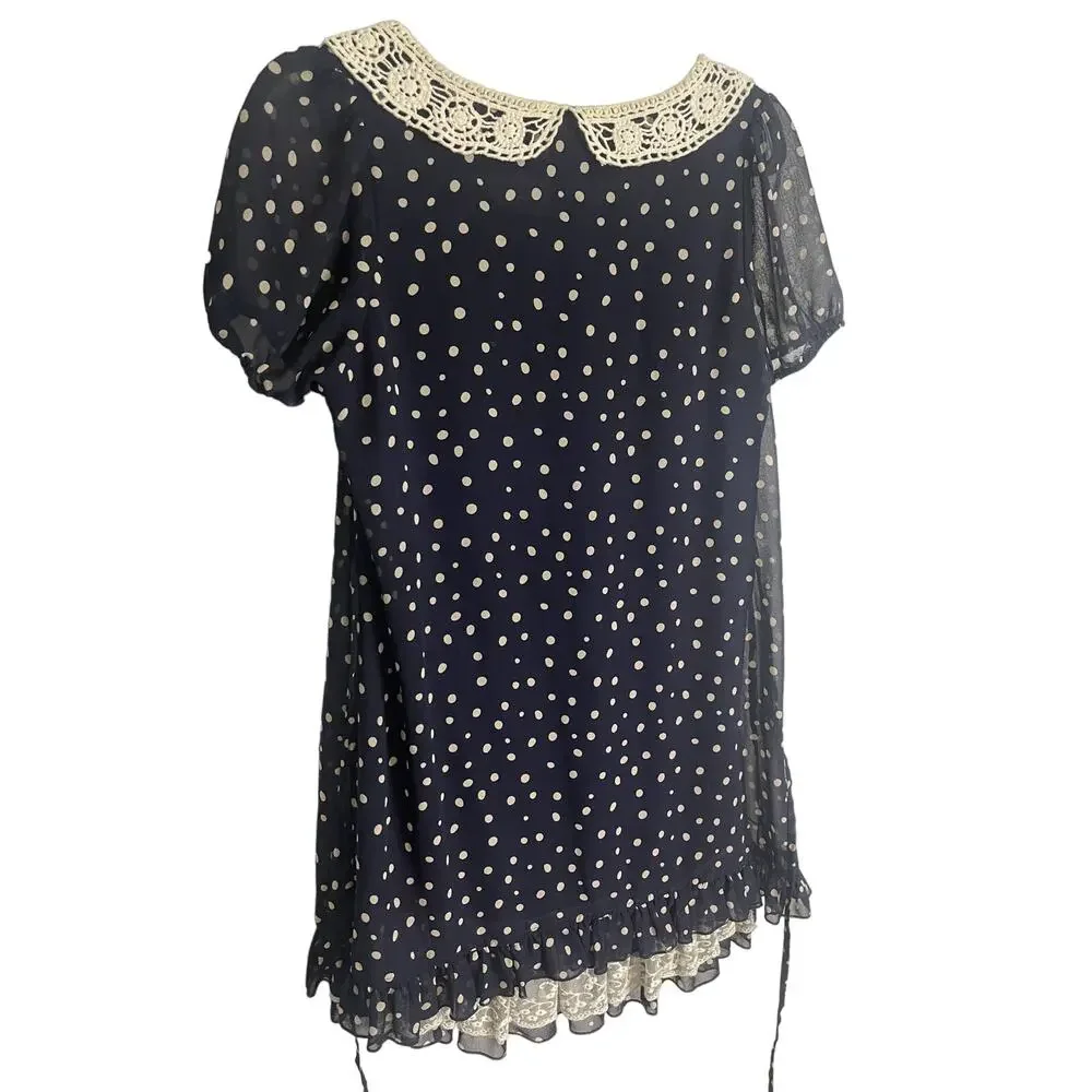 La Chapelle Mini Dress Polka Dot Lace Coquette Victorian Cottagecore Peter Pan M